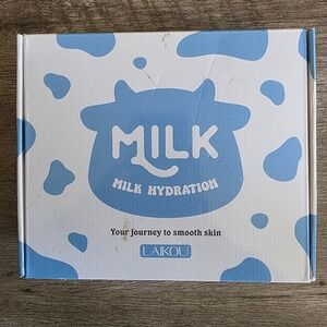 Laikou Milk Hydration Skincare Gift Set 7pc Cow Print Headband Serum Mask Cream